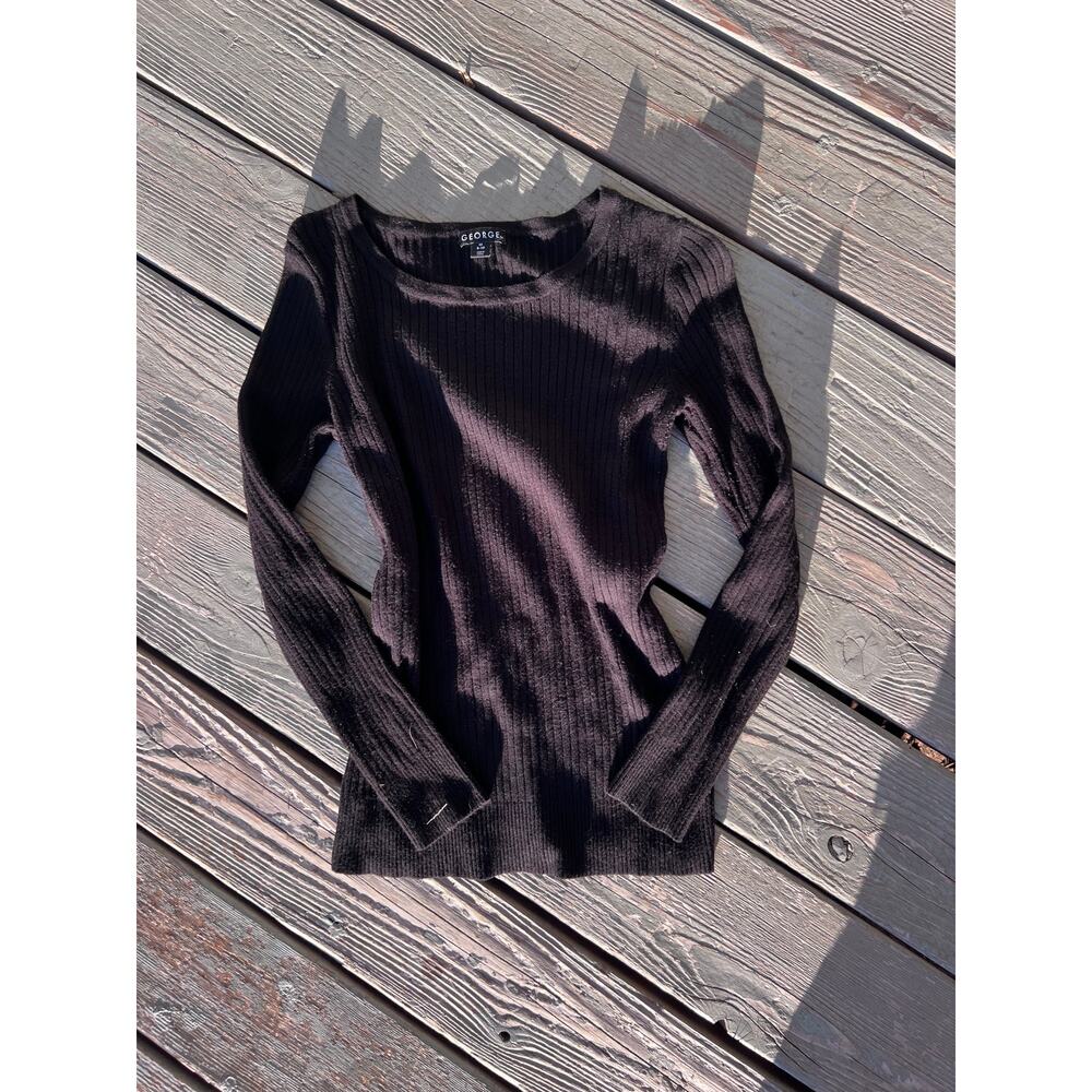 George Vintage Black Striped Knit Lightweight Pullover Sweater Size Medium